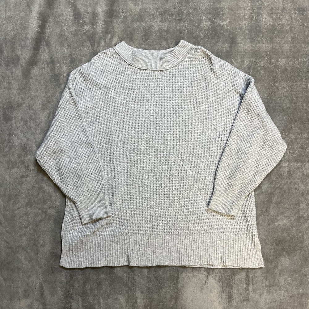 Aerie Gray Waffle Knit Crewneck‎ Oversized Sweater Women's Size Medium